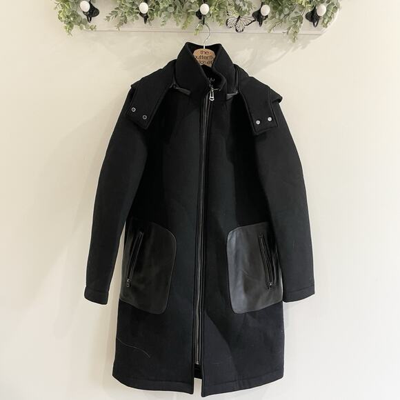 Cole Haan Grand Neoprene Bonded Wool Coat Jacket Black Womens Size 4 - Picture 1 of 7